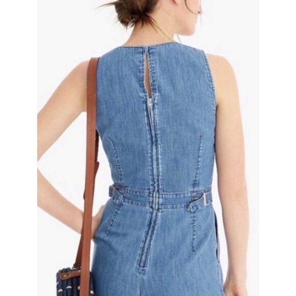 J CREW Point Sur Wide Leg Tailored Indigo Blue Denim Jumpsuit Size 6 Sleeveless - Picture 3 of 16